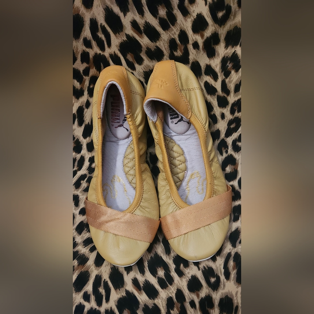 Yellow Rudolf Dassler for Puma Rhythm Leather Ballet Flats Size 5
